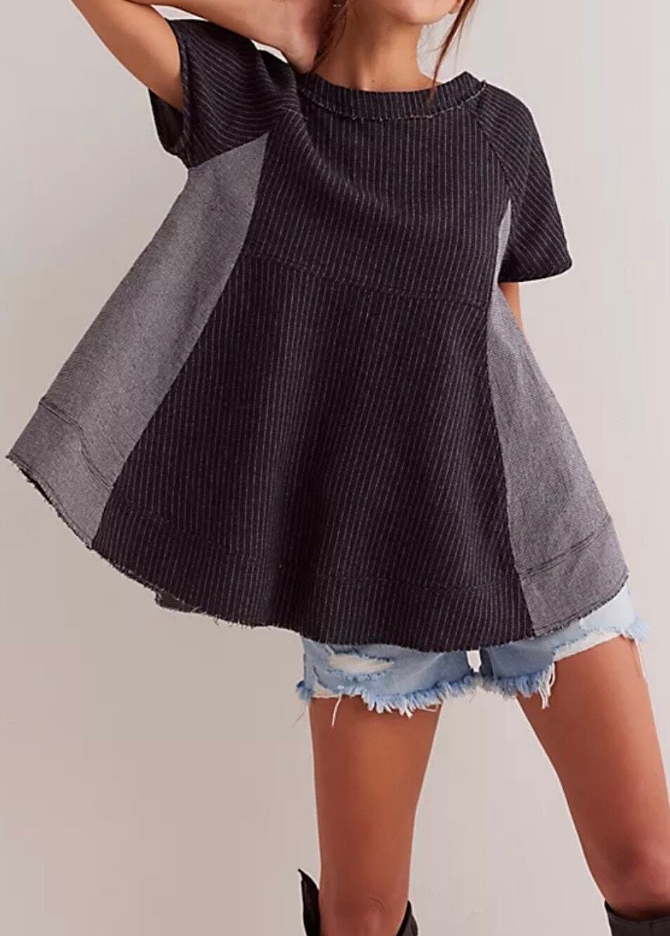 Free People We The Free Striped Tunic Top Oversized Boho Cotton Medium